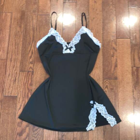 Y2K Black Lace Trim Slip Dress Mini Goth Coquette Babydoll Grunge Fairycore - Picture 4 of 7